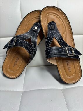Flex Step Rosie Women's Black Thong Wedge Sandals Size 8.5
M